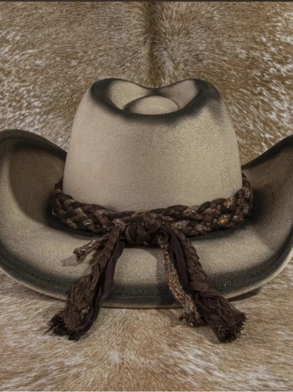 Taupe Wide-Brim Felt Hat with Braided Band